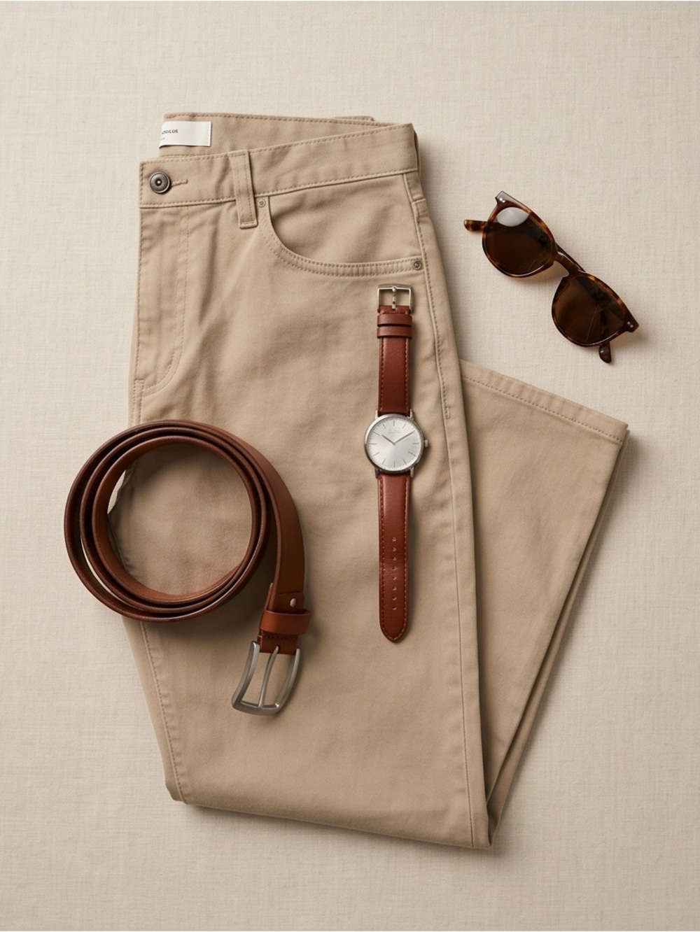 Perry Ellis Men’s Khaki Flat Front Casual Pants Size 34x31 Beige Chino